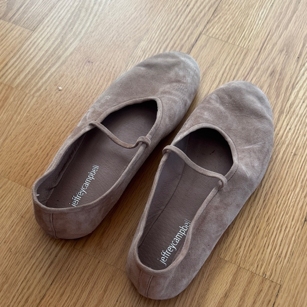 Jeffrey Campbell Beige Suede Ballet Flats with Elastic Strap